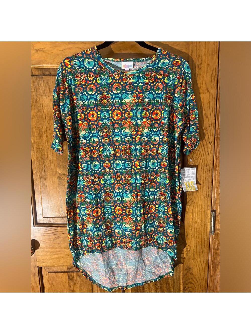 LuLaRoe Irma Tunic Top Shirt Fitted Sleeves High Low Loose Blue Green XXS NWT